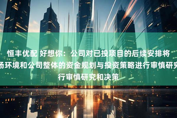 恒丰优配 好想你：公司对已投项目的后续安排将基于市场环境和公司整体的资金规划与投资策略进行审慎研究和决策