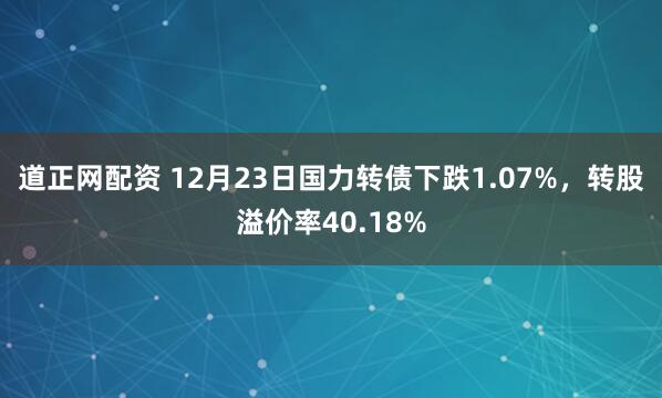 道正网配资 12月23日国力转债下跌1.07%，转股溢价率40.18%